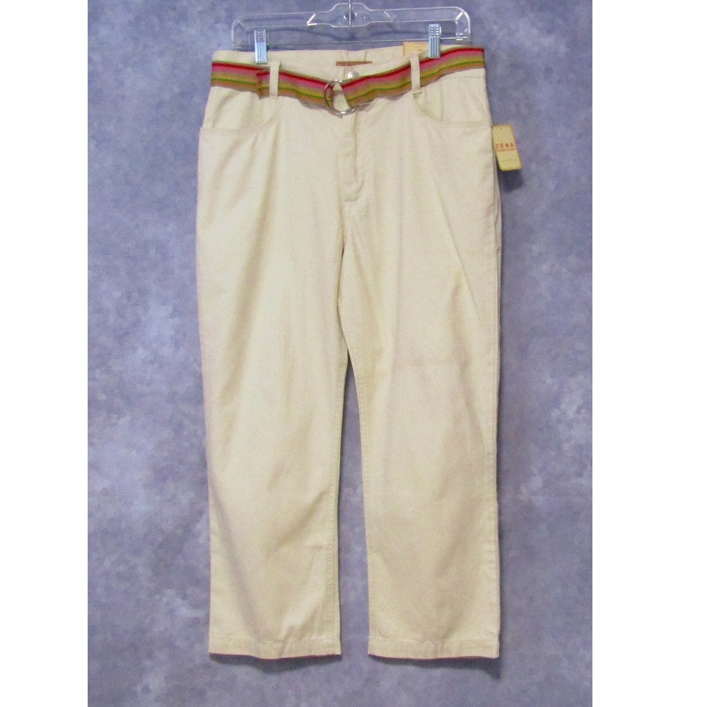 NWT Zena Denim Jeans Pale Yellow Capris w/ Belt 12